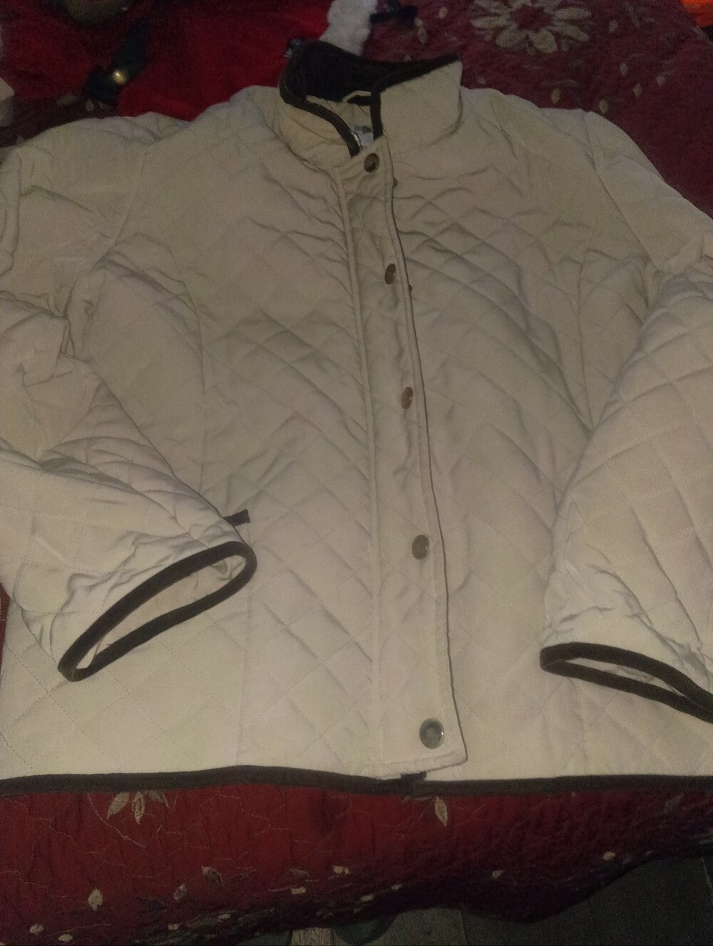 George Cream Quilted Puffer Jacket with Dark Trim